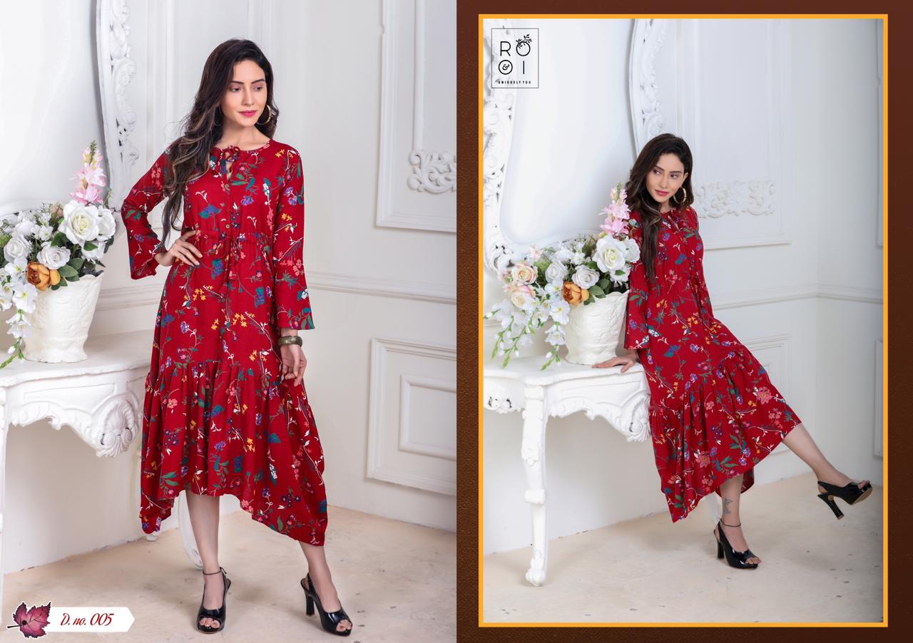 Innayat By Rooi 001 To 008 Series Beautiful Stylish Colorful Fancy Party Wear & Ethnic Wear & Ready To Wear Heavy Rayon Flex Kurtis At Wholesale Price