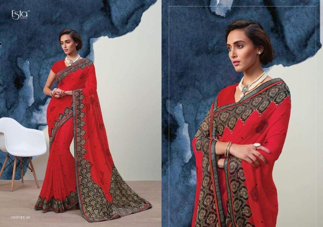 Inspire By Esta Designs 09 To 21 Series Indian Beautiful Traditional Wear Collection Stylish Fancy Colorful Party Wear & Occasional Wear Georgette Printed Sarees At Wholesale Price