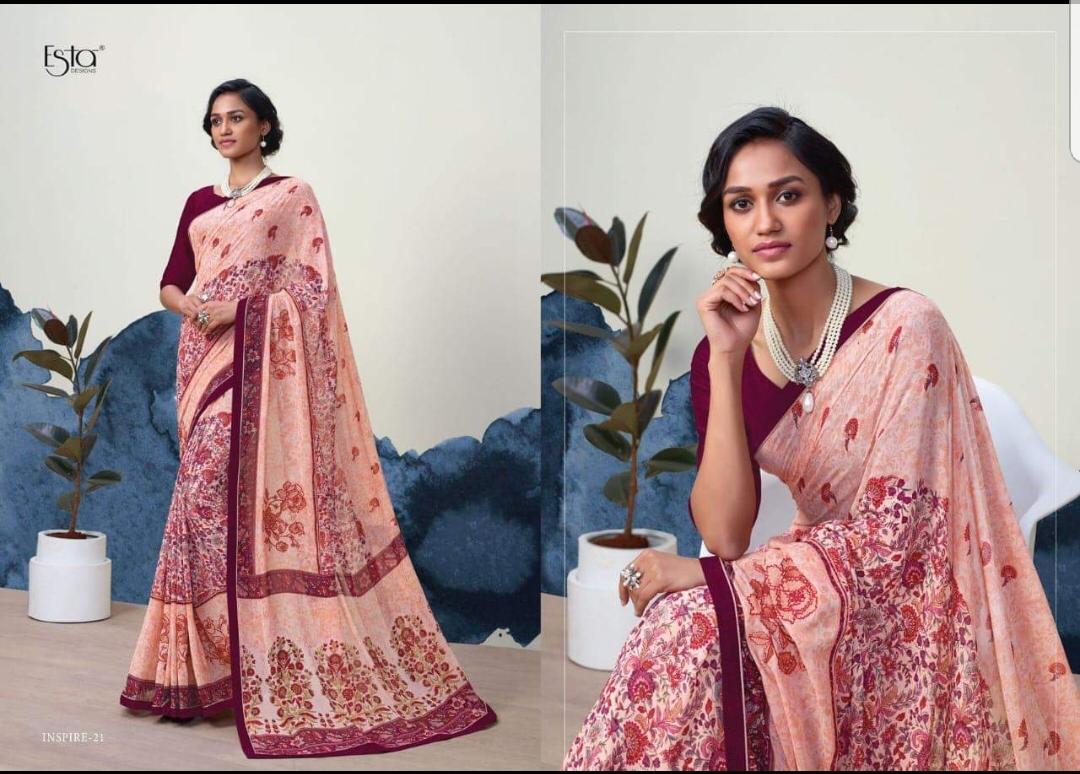 Inspire By Esta Designs 09 To 21 Series Indian Beautiful Traditional Wear Collection Stylish Fancy Colorful Party Wear & Occasional Wear Georgette Printed Sarees At Wholesale Price