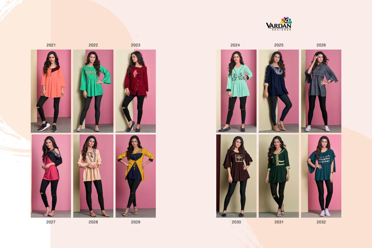 Ira Vol-2 By Vardan Designer 2021 To 2032 Series Stylish Colorful Fancy Beautiful Casual Wear & Ethnic Wear Heavy Rayon Short Tops At Wholesale Price