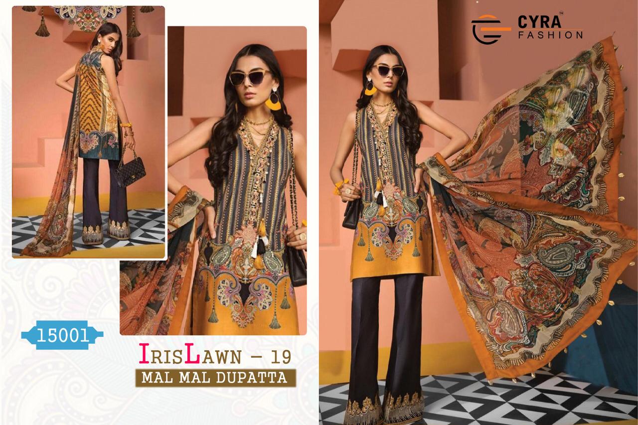 Iris Lawn Vol-19 By Cyra Fashion 15001 To 15005 Series Designer Pakistani Suits Collection Beautiful Stylish Fancy Colorful Party Wear & Occasional Wear Pure Cotton Print With Heavy Embroidery Dresses At Wholesale Price