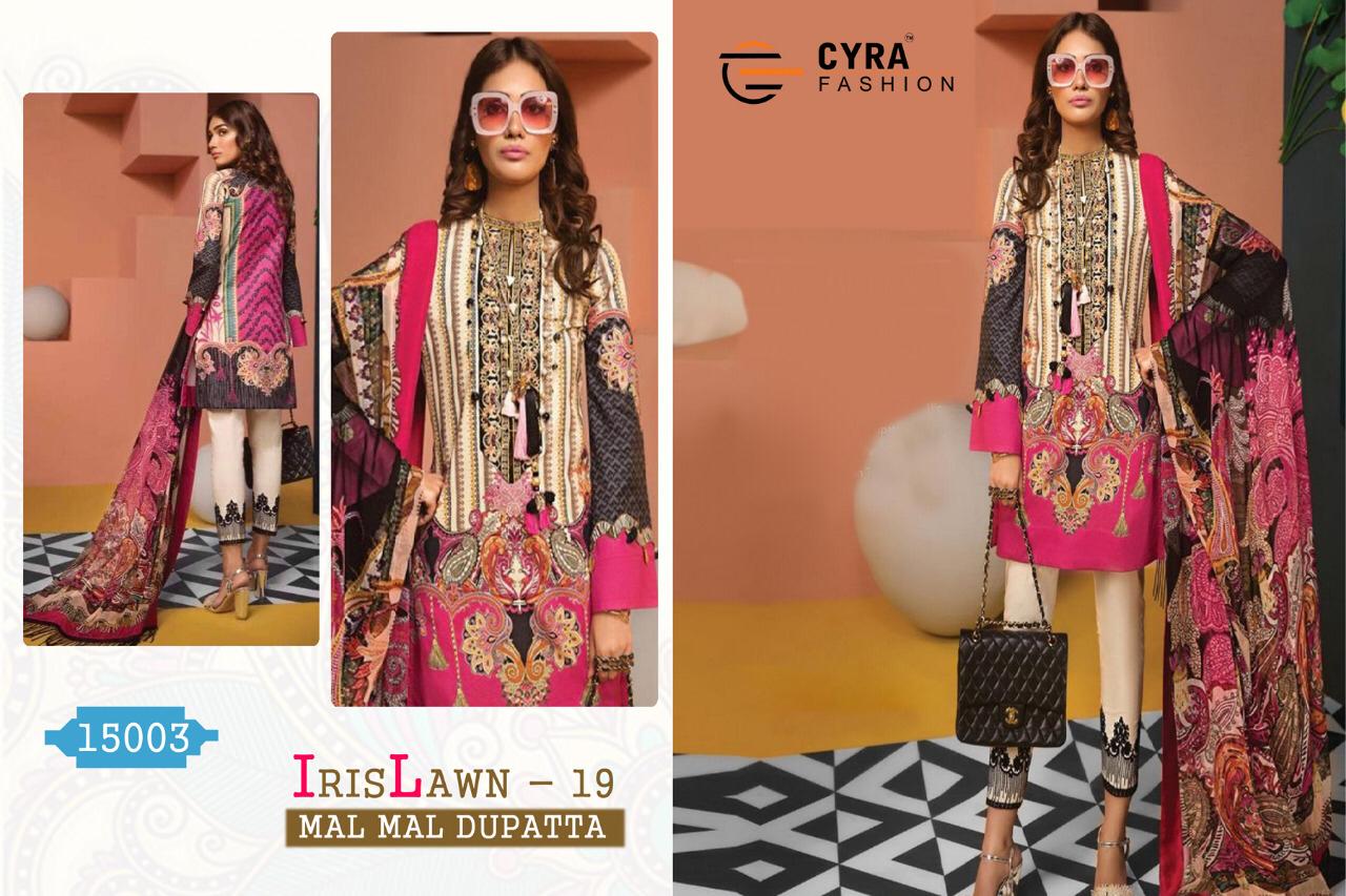 Iris Lawn Vol-19 By Cyra Fashion 15001 To 15005 Series Designer Pakistani Suits Collection Beautiful Stylish Fancy Colorful Party Wear & Occasional Wear Pure Cotton Print With Heavy Embroidery Dresses At Wholesale Price