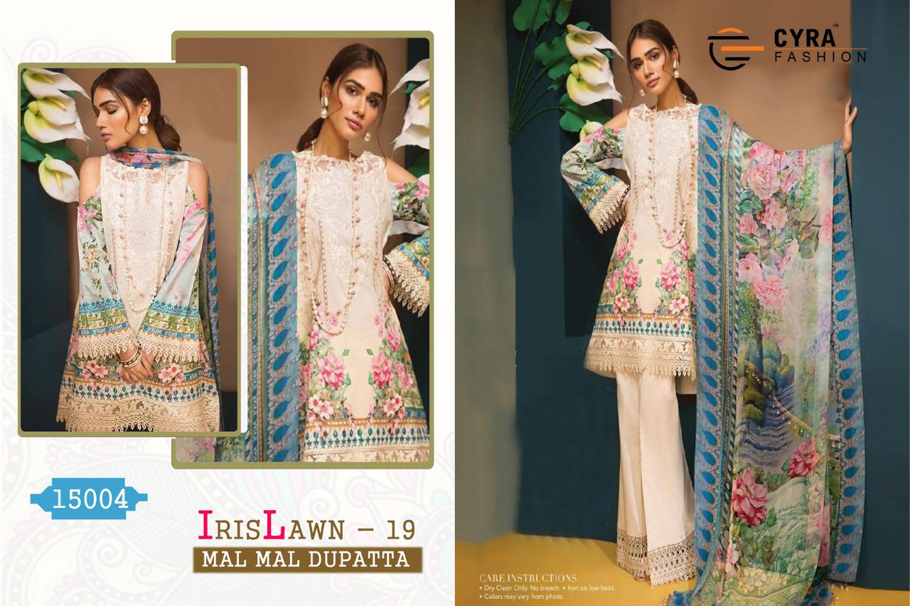 Iris Lawn Vol-19 By Cyra Fashion 15001 To 15005 Series Designer Pakistani Suits Collection Beautiful Stylish Fancy Colorful Party Wear & Occasional Wear Pure Cotton Print With Heavy Embroidery Dresses At Wholesale Price