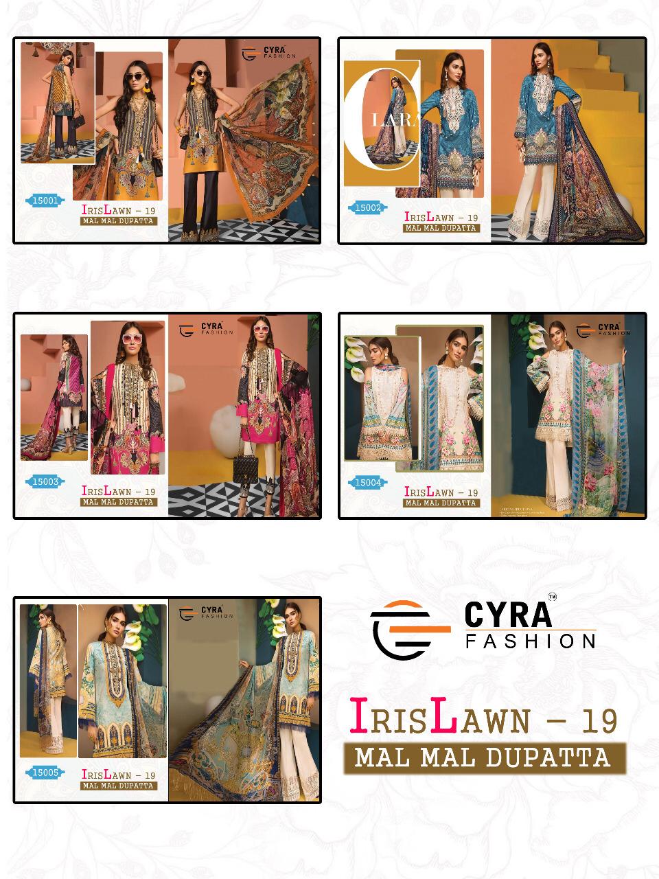 Iris Lawn Vol-19 By Cyra Fashion 15001 To 15005 Series Designer Pakistani Suits Collection Beautiful Stylish Fancy Colorful Party Wear & Occasional Wear Pure Cotton Print With Heavy Embroidery Dresses At Wholesale Price