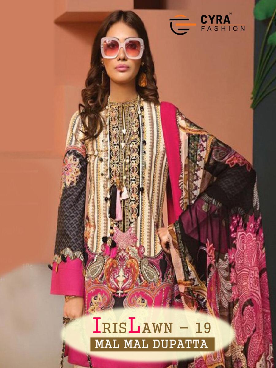 Iris Lawn Vol-19 By Cyra Fashion 15001 To 15005 Series Designer Pakistani Suits Collection Beautiful Stylish Fancy Colorful Party Wear & Occasional Wear Pure Cotton Print With Heavy Embroidery Dresses At Wholesale Price