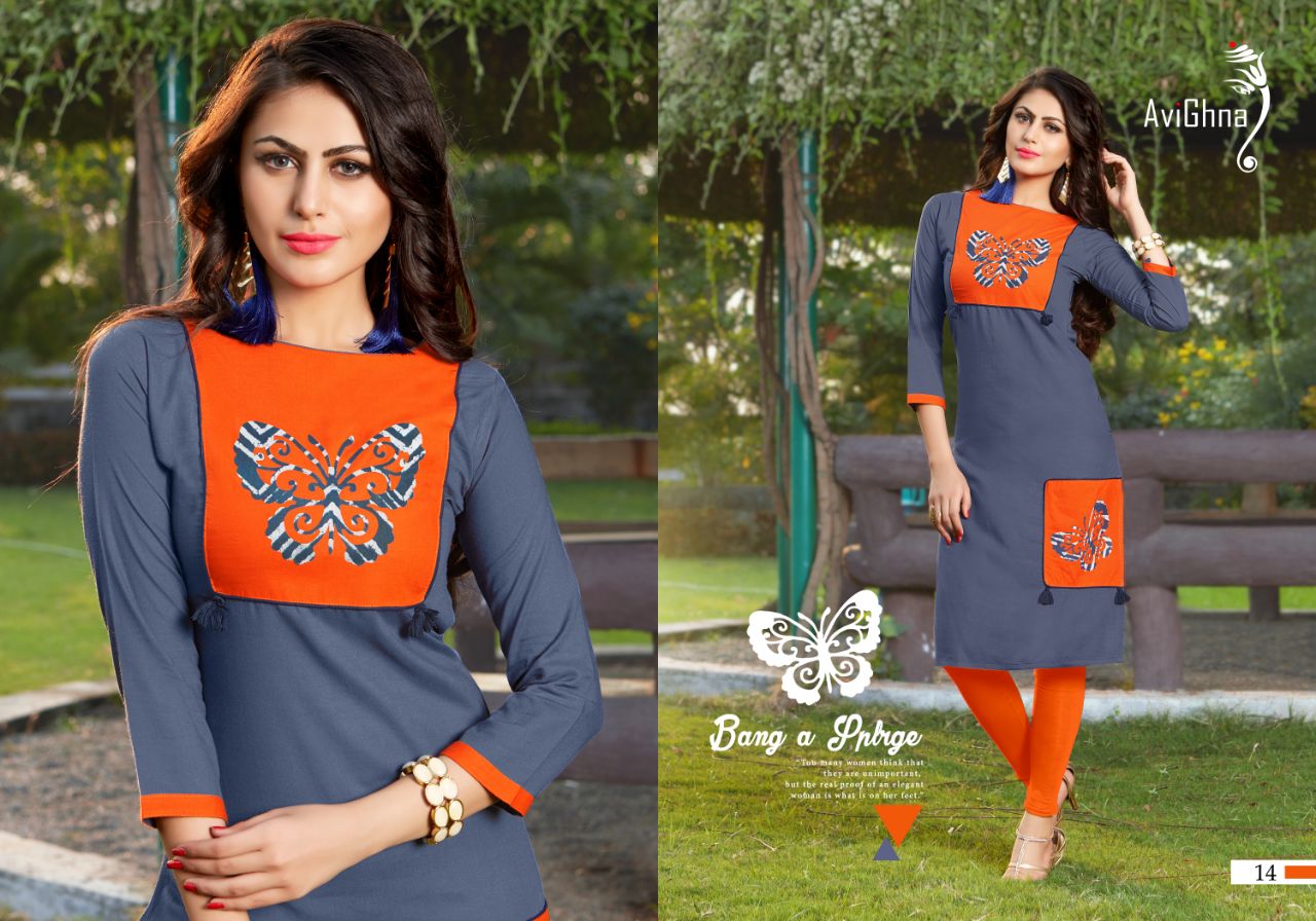 Irreplaceable By Avighna Creation 13 To 20 Series Beautiful Colorful Stylish Fancy Casual Wear & Ethnic Wear & Ready To Wear Rayon Embroidered Kurtis At Wholesale Price