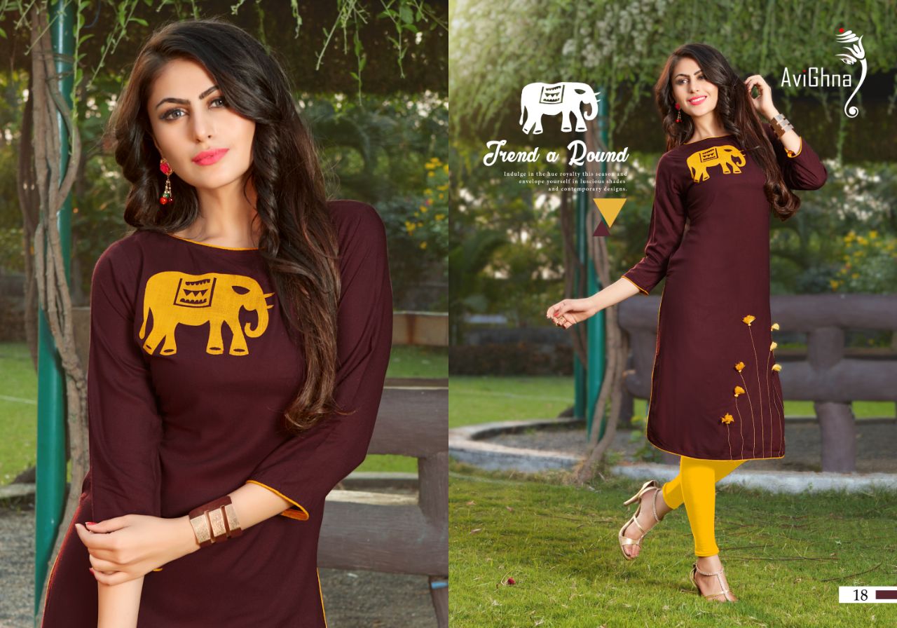 Irreplaceable By Avighna Creation 13 To 20 Series Beautiful Colorful Stylish Fancy Casual Wear & Ethnic Wear & Ready To Wear Rayon Embroidered Kurtis At Wholesale Price