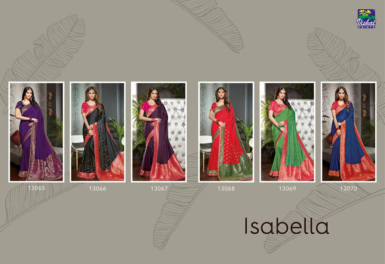 Isabella By Vishal Prints 13059 To 13070 Series Indian Traditional Wear Collection Beautiful Stylish Fancy Colorful Party Wear & Occasional Wear Silk Sarees At Wholesale Price