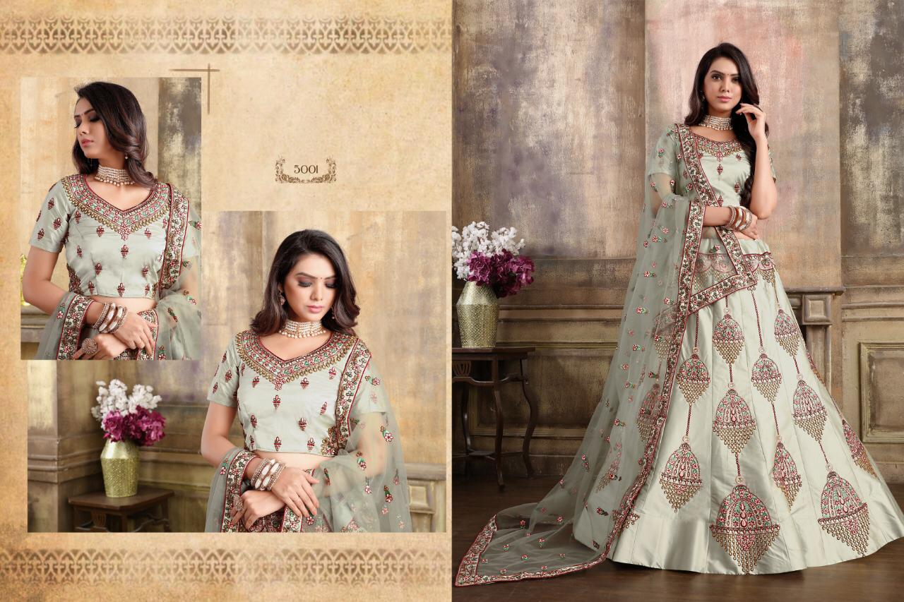 Jannat By Asisa 5001 To 5006 Series Bridal Wear Collection Beautiful Stylish Colorful Fancy Party Wear & Occasional Wear Satin Lehengas At Wholesale Price