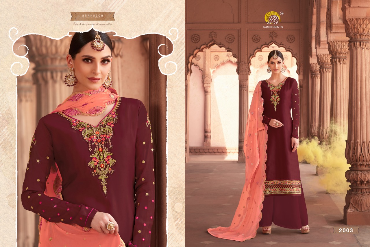 Jannat By Rashi Prints  2001 To 2005 Series Indian Traditional Wear Collection Beautiful Stylish Fancy Colorful Party Wear & Occasional Wear Georgette Sartin With Heavy Work Dresses At Wholesale Price