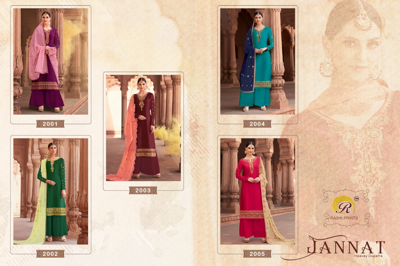 Jannat By Rashi Prints  2001 To 2005 Series Indian Traditional Wear Collection Beautiful Stylish Fancy Colorful Party Wear & Occasional Wear Georgette Sartin With Heavy Work Dresses At Wholesale Price