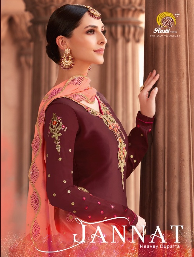 Jannat By Rashi Prints  2001 To 2005 Series Indian Traditional Wear Collection Beautiful Stylish Fancy Colorful Party Wear & Occasional Wear Georgette Sartin With Heavy Work Dresses At Wholesale Price