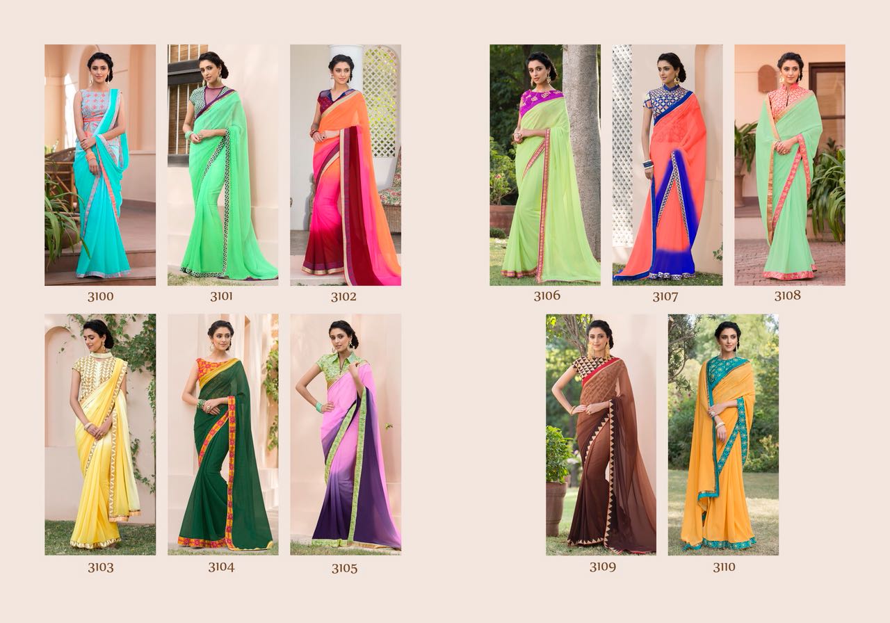 Jashmine By Mintorsi 3100 To 3110 Series Designer Beautiful Stylish Fancy Colorful Festive Collection Party Wear & Occasional Wear Georgette Sarees At Wholesale Price