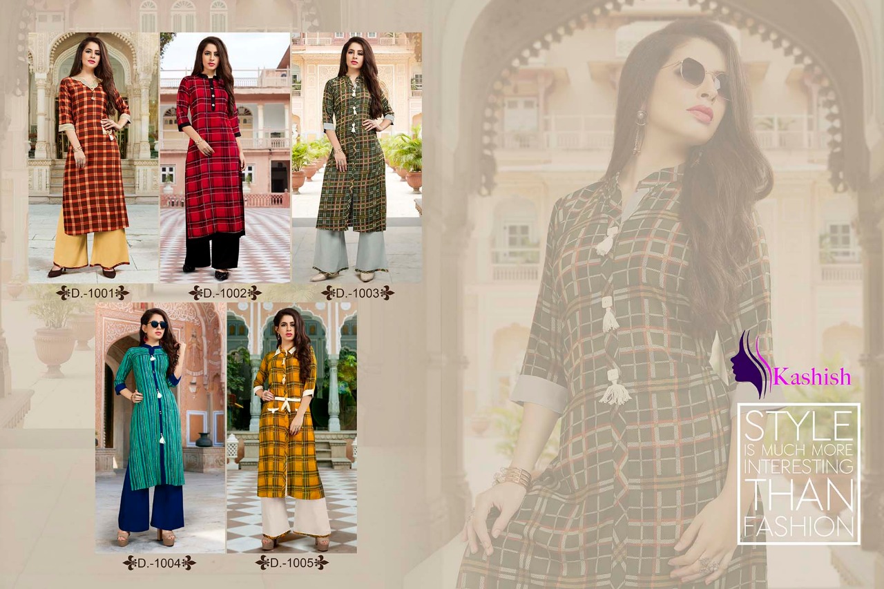 Jasmine By Kashish 1001 To 1005 Series Beautiful Stylish Fancy Colorful Casual Wear & Ethnic Wear & Ready To Wear Rayon Printed Kurtis At Wholesale Price