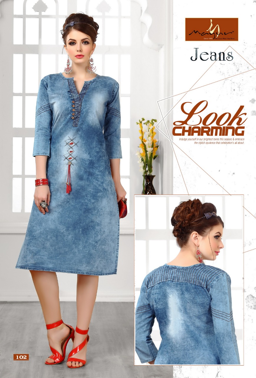Jeans Vol-1 By Mayur 101 To 108 Series Designer Beautiful Stylish Fancy Colorful Casual Wear & Ethnic Wear Collection Denim Kurtis At Wholesale Price