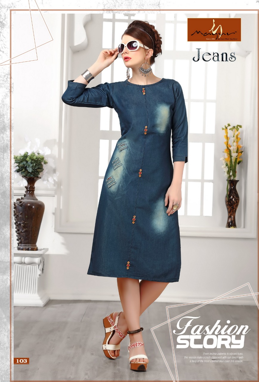 Jeans Vol-1 By Mayur 101 To 108 Series Designer Beautiful Stylish Fancy Colorful Casual Wear & Ethnic Wear Collection Denim Kurtis At Wholesale Price