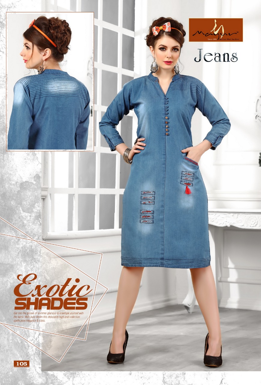 Jeans Vol-1 By Mayur 101 To 108 Series Designer Beautiful Stylish Fancy Colorful Casual Wear & Ethnic Wear Collection Denim Kurtis At Wholesale Price