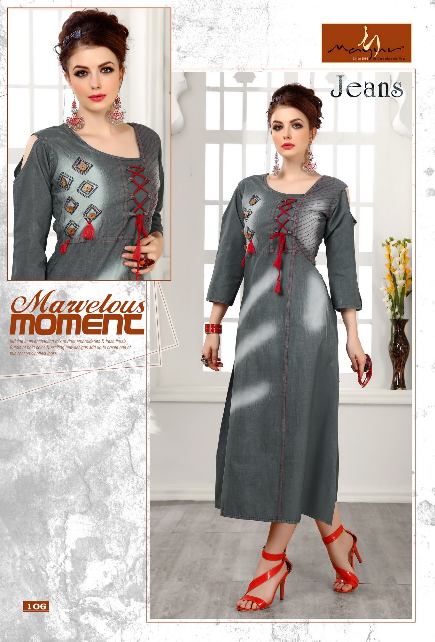 Jeans Vol-1 By Mayur 101 To 108 Series Designer Beautiful Stylish Fancy Colorful Casual Wear & Ethnic Wear Collection Denim Kurtis At Wholesale Price