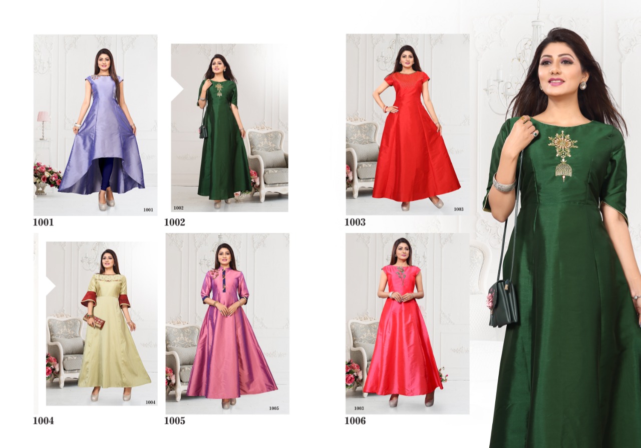 Jeel By Kaamiri 1001 To 1006 Series Beautiful Colorful Stylish Fancy Casual Wear & Ethnic Wear & Ready To Wear Silk Two Tone Kurtis At Wholesale Price