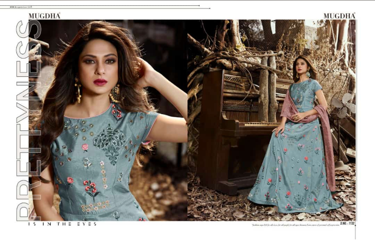 Jennifer Vol-3 By Mugdha 1129 To 1136 Series Designer Beautiful Stylish Fancy Colorful Collection Party Wear & Occasional Wear Satin Silk/ Slub Embroidered Dresses At Wholesale Price