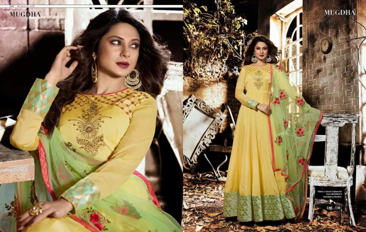 Jennifer Vol-3 By Mugdha 1129 To 1136 Series Designer Beautiful Stylish Fancy Colorful Collection Party Wear & Occasional Wear Satin Silk/ Slub Embroidered Dresses At Wholesale Price