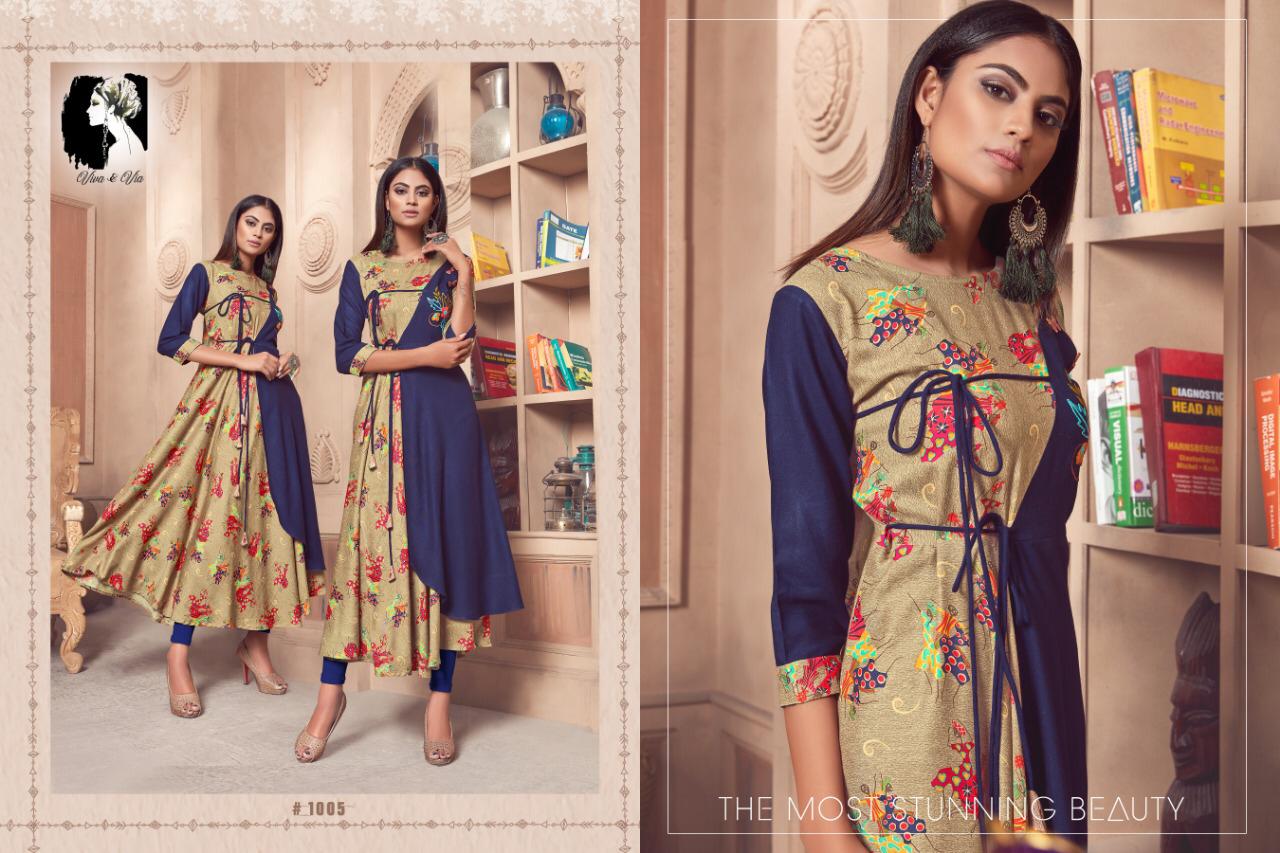 Jessy By Viva & Via 1001 To 1007 Series Beautiful Colorful Stylish Fancy Casual Wear & Ethnic Wear & Ready To Wear Heavy Rayon Printed Kurtis At Wholesale Price