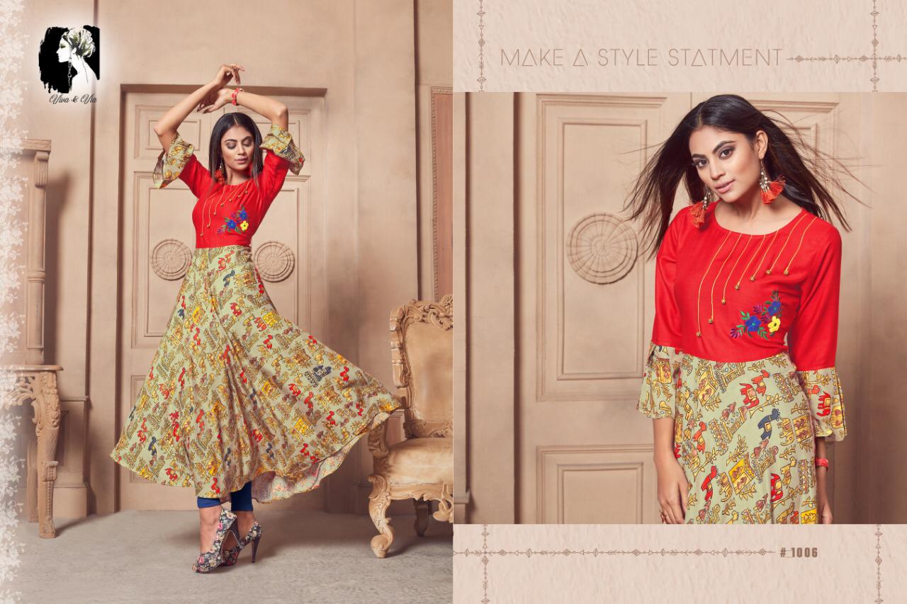Jessy By Viva & Via 1001 To 1007 Series Beautiful Colorful Stylish Fancy Casual Wear & Ethnic Wear & Ready To Wear Heavy Rayon Printed Kurtis At Wholesale Price
