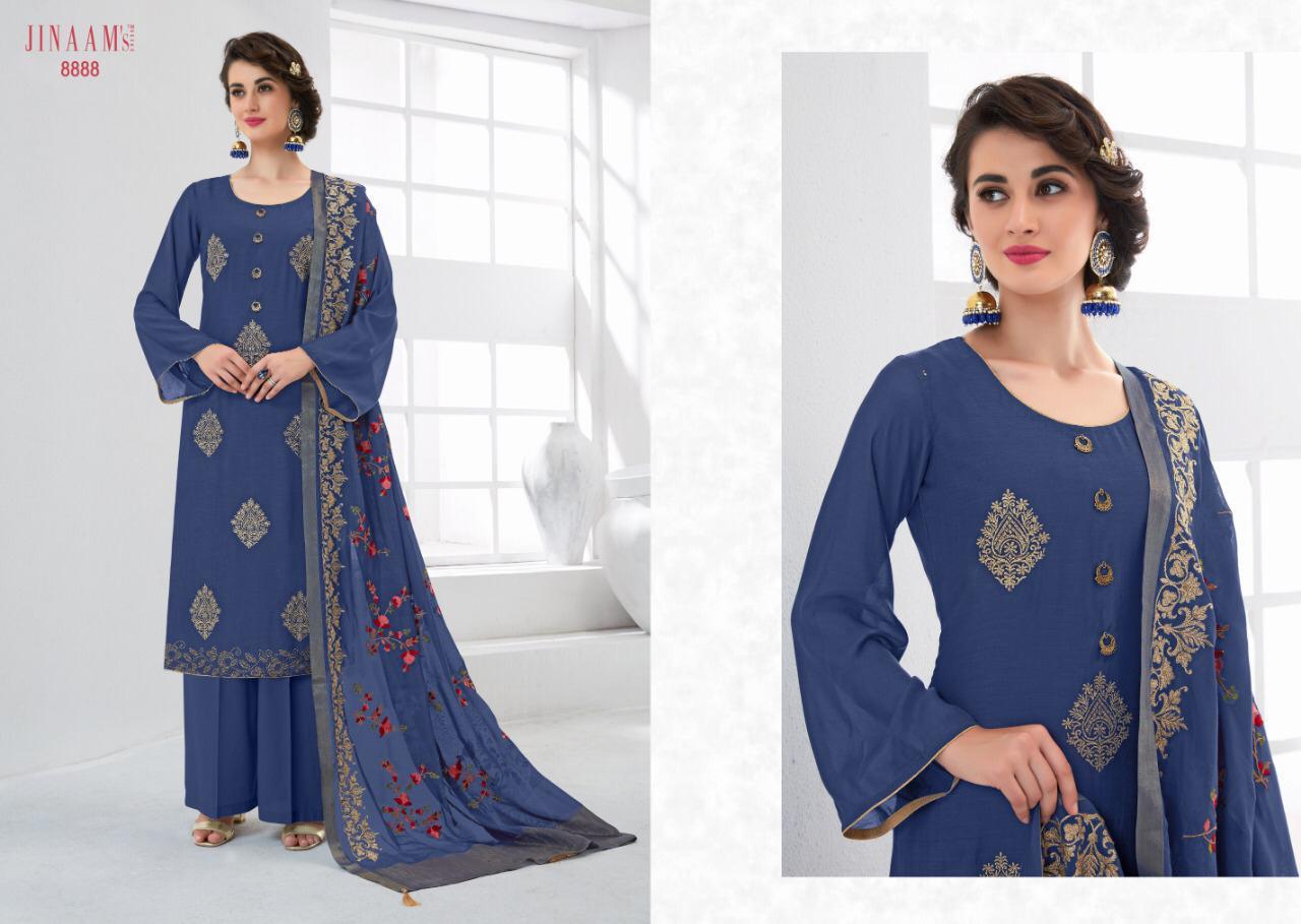Jinaams Eidi Collection By Jinaam Dresses 8887 To 8894 Series Designer Suits Beautiful Stylish Fancy Colorful Party Wear & Ethnic Wear Cotton Silk With Embroidery Dresses At Wholesale Price