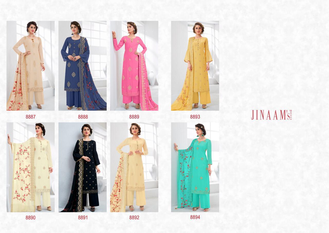 Jinaams Eidi Collection By Jinaam Dresses 8887 To 8894 Series Designer Suits Beautiful Stylish Fancy Colorful Party Wear & Ethnic Wear Cotton Silk With Embroidery Dresses At Wholesale Price