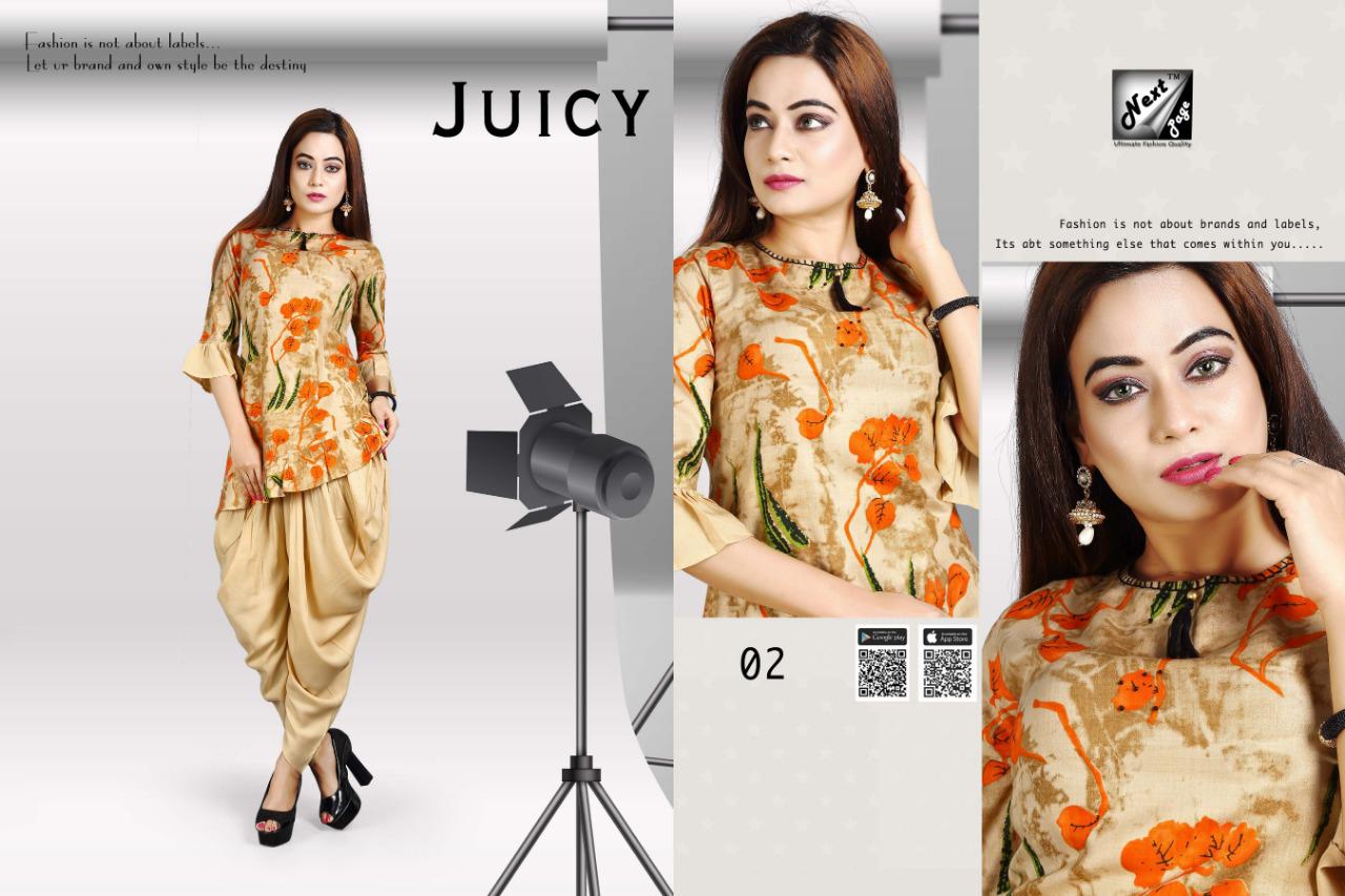 Juicy By Next Page 01 To 10 Series Beautiful Colorful Stylish Fancy Casual Wear & Ethnic Wear Heavy Rayon Printed Kurtis With Bottom At Wholesale Price