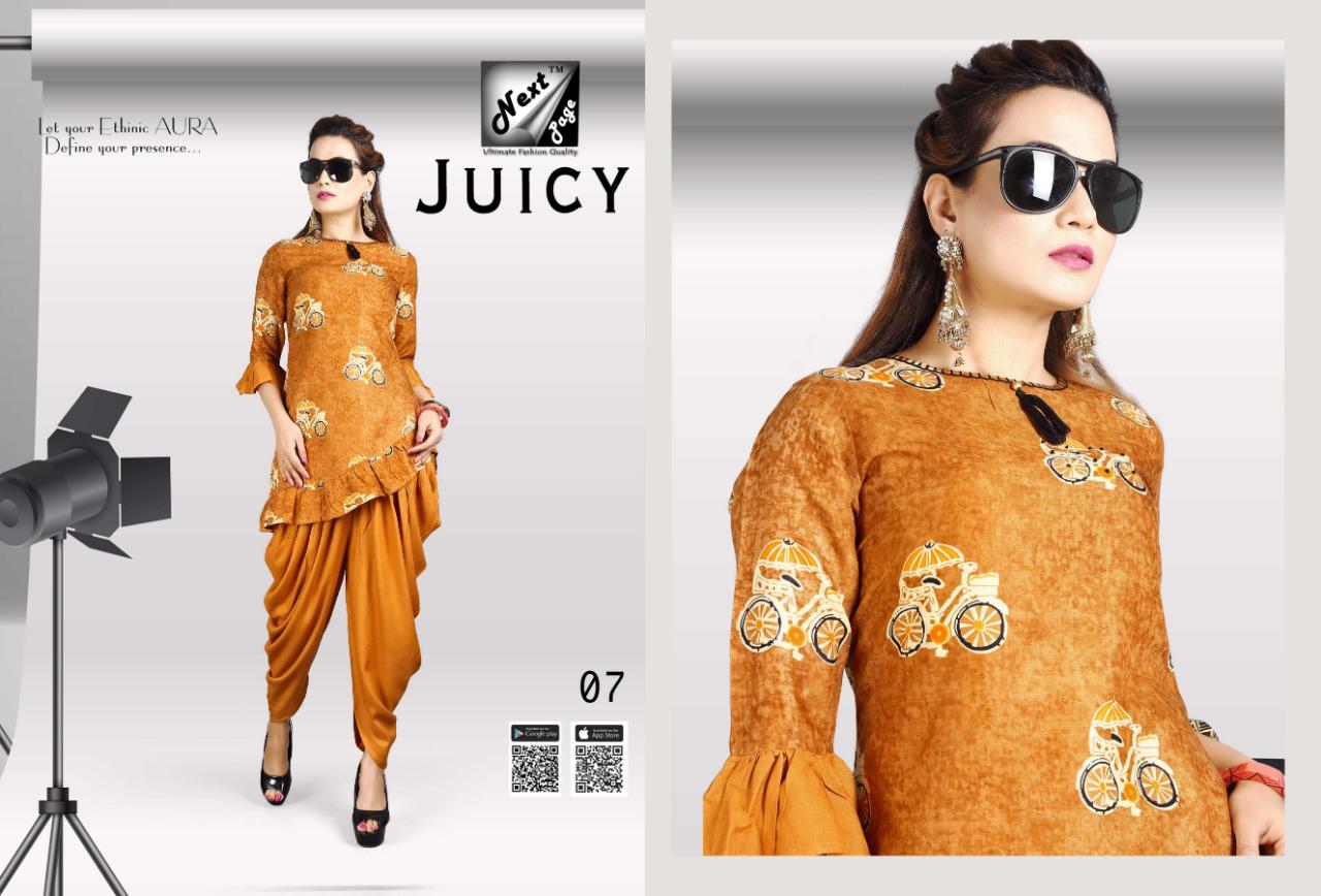 Juicy By Next Page 01 To 10 Series Beautiful Colorful Stylish Fancy Casual Wear & Ethnic Wear Heavy Rayon Printed Kurtis With Bottom At Wholesale Price
