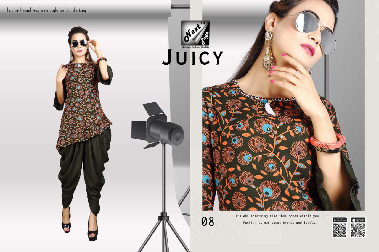 Juicy By Next Page 01 To 10 Series Beautiful Colorful Stylish Fancy Casual Wear & Ethnic Wear Heavy Rayon Printed Kurtis With Bottom At Wholesale Price