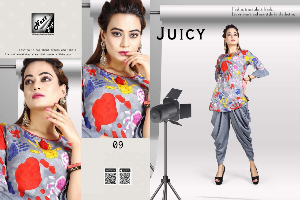 Juicy By Next Page 01 To 10 Series Beautiful Colorful Stylish Fancy Casual Wear & Ethnic Wear Heavy Rayon Printed Kurtis With Bottom At Wholesale Price