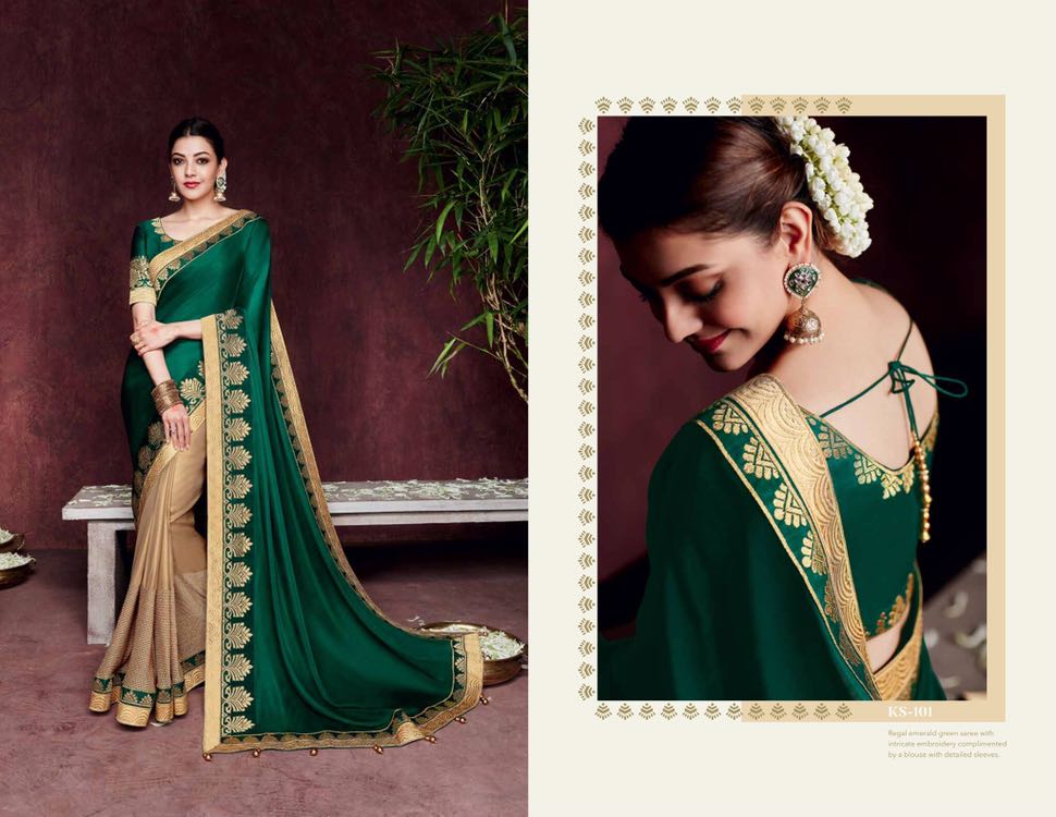 Kajal Sarees By Kimora Fashion 101 To 118 Series Indian Traditional Wear Collection Beautiful Stylish Fancy Colorful Party Wear & Occasional Wear Fancy Embroidered Sarees At Wholesale Price