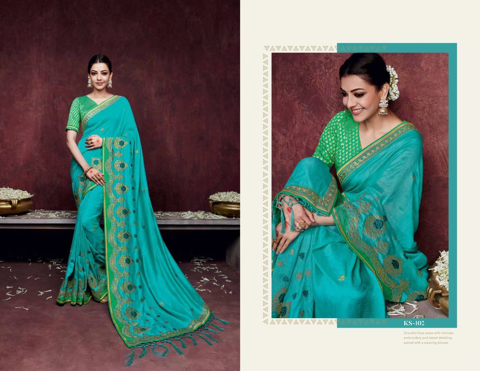 Kajal Sarees By Kimora Fashion 101 To 118 Series Indian Traditional Wear Collection Beautiful Stylish Fancy Colorful Party Wear & Occasional Wear Fancy Embroidered Sarees At Wholesale Price