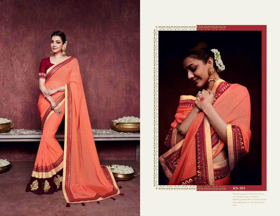 Kajal Sarees By Kimora Fashion 101 To 118 Series Indian Traditional Wear Collection Beautiful Stylish Fancy Colorful Party Wear & Occasional Wear Fancy Embroidered Sarees At Wholesale Price