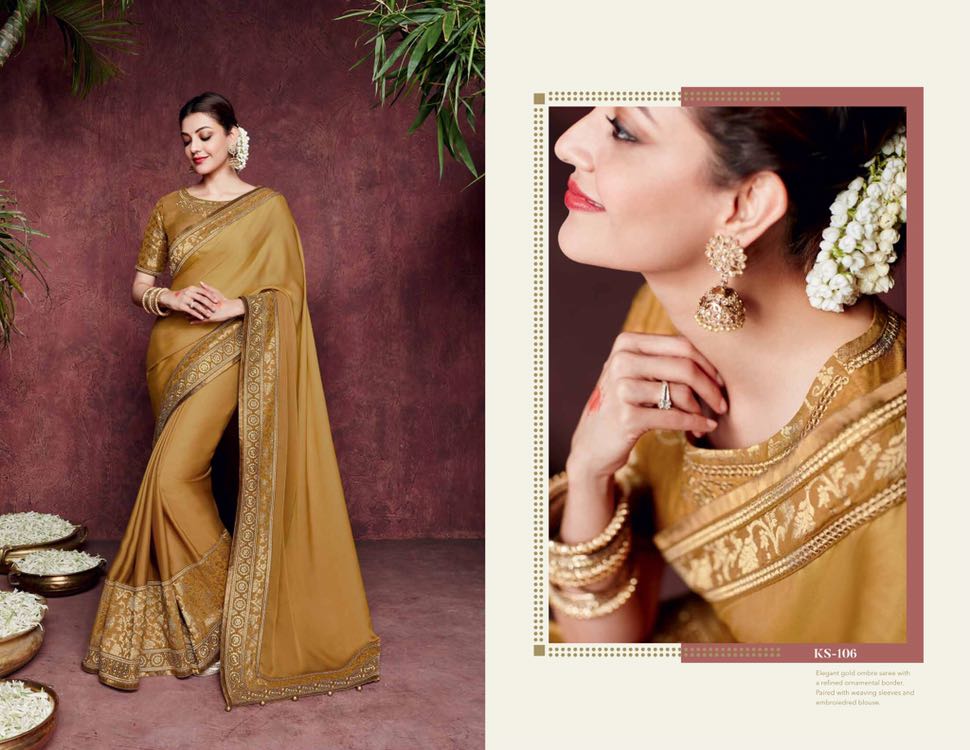 Kajal Sarees By Kimora Fashion 101 To 118 Series Indian Traditional Wear Collection Beautiful Stylish Fancy Colorful Party Wear & Occasional Wear Fancy Embroidered Sarees At Wholesale Price