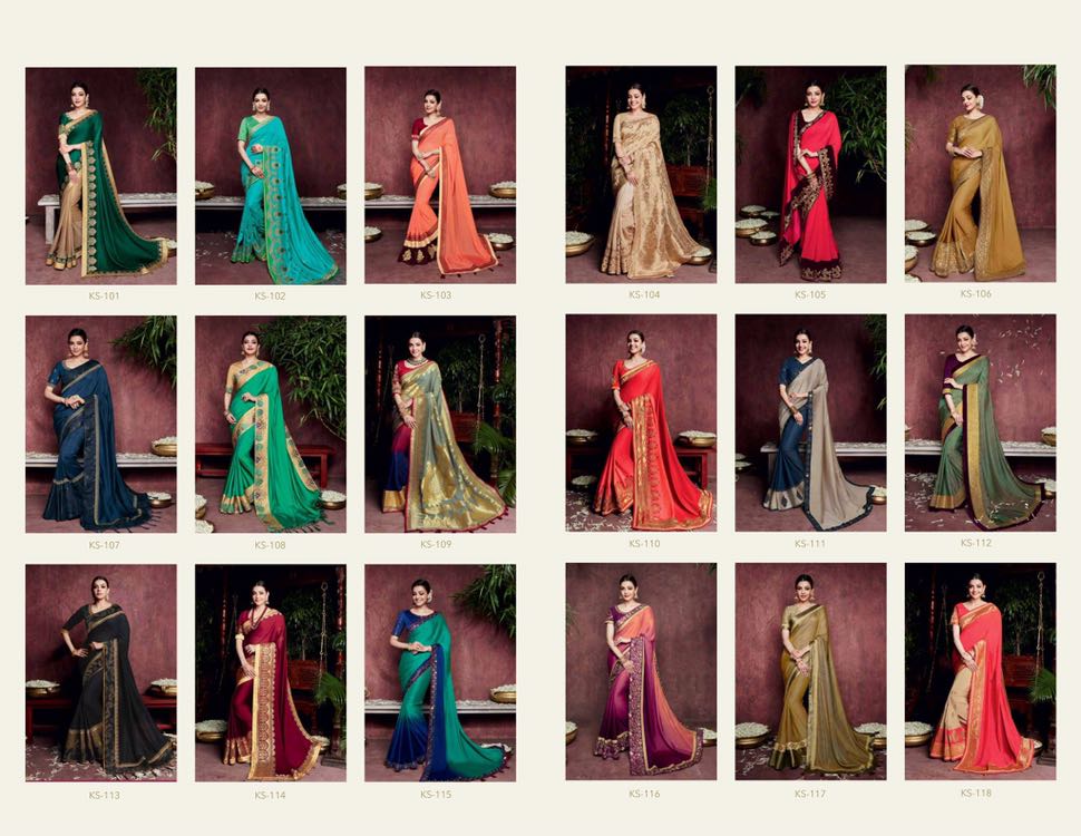 Kajal Sarees By Kimora Fashion 101 To 118 Series Indian Traditional Wear Collection Beautiful Stylish Fancy Colorful Party Wear & Occasional Wear Fancy Embroidered Sarees At Wholesale Price