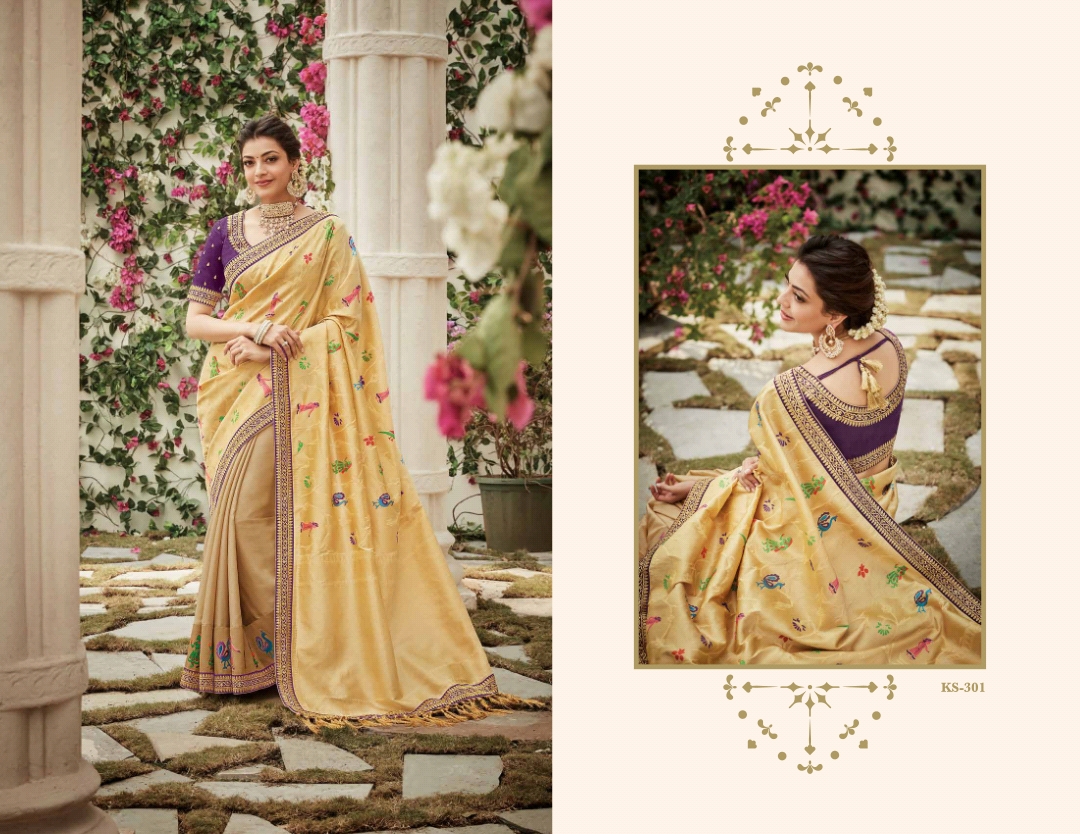 Kajol Collection By Kajol Fashion 301 To 318 Series Indian Traditional Wear Collection Beautiful Stylish Fancy Colorful Party Wear & Occasional Wear Pure Banarasi Silk Sarees At Wholesale Price