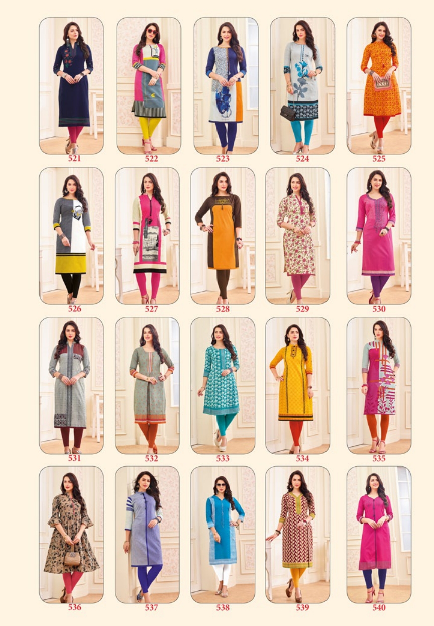 Kalakruti  By Sandhya Kurtis 521 To 540 Series Beautiful Stylish Colorful Fancy Ethnic Wear & Casual Wear Cotton Print Kurtis At Wholesale Price