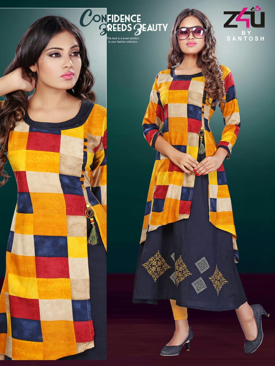 Kangana By Z4u 001 To 010 Series Beautiful Colorful Stylish Fancy Casual Wear & Ethnic Wear & Ready To Wear Rayon Kurtis At Wholesale Price