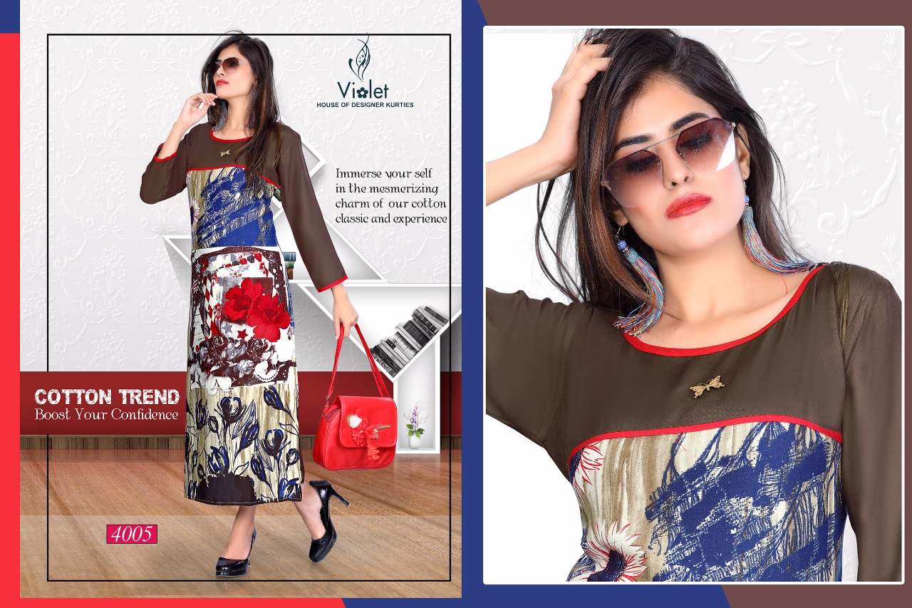 Kanika By Violet 4001 To 4008 Series Beautiful Colorful Stylish Fancy Casual Wear & Ethnic Wear & Ready To Wear Rayon Printed Kurtis At Wholesale Price