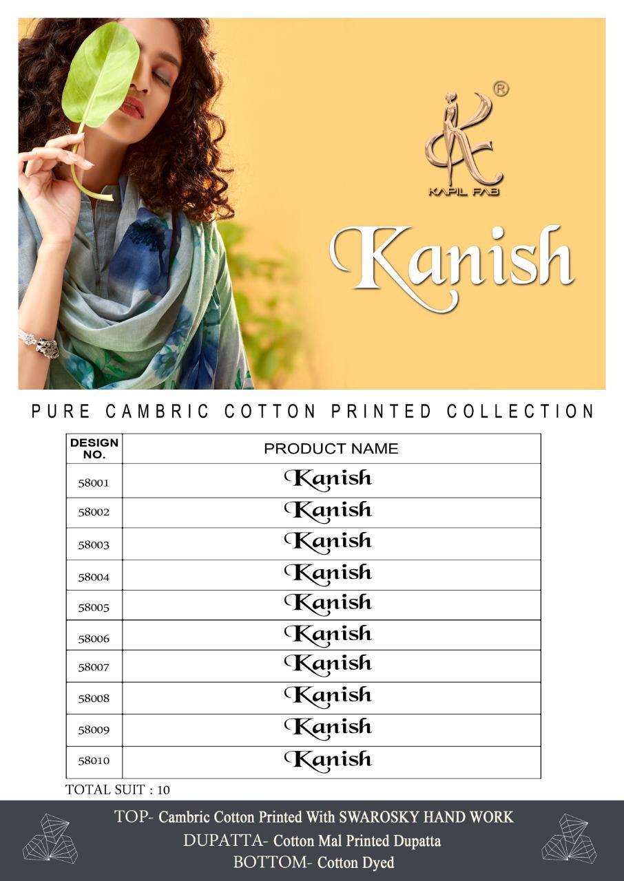 Kanish By Kapil Fab 56001 To 50010 Series Beautiful Suits Stylish Fancy Colorful Casual Wear & Ethnic Wear Collection Cambric Cotton Print Embroidery Dresses At Wholesale Price