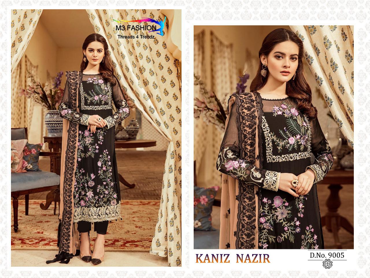 Kaniz Nazir By M3 Fashions 9001 To 9005 Series Beautiful Winter Collection Suits Stylish Fancy Colorful Casual Wear & Ethnic Wear Net/faux Georgette Dresses At Wholesale Price