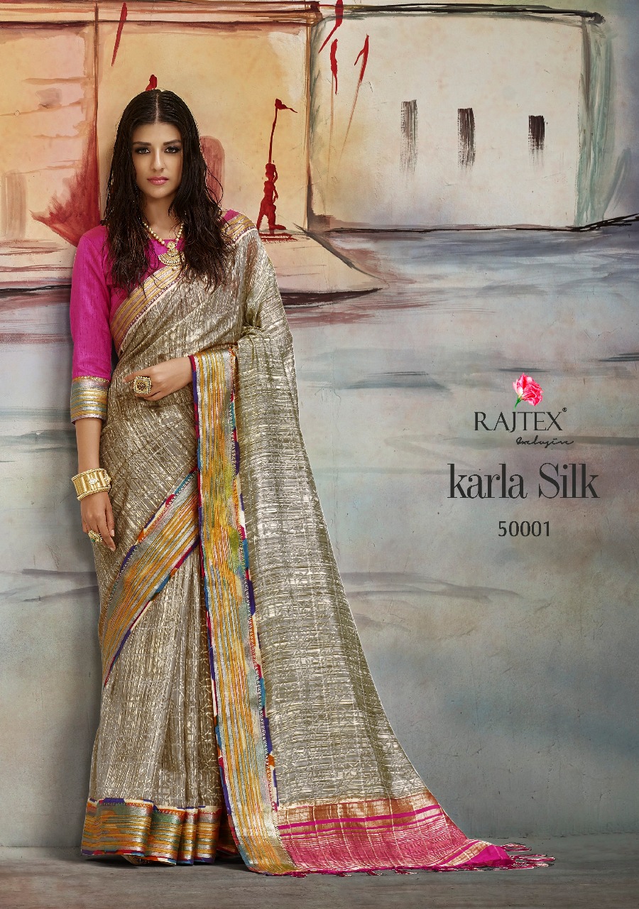 Karla Silk By Raj Tex 50001 To 50010 Series Indian Traditional Wear Collection Designer Beautiful Stylish Fancy Colorful Party Wear & Occasional Wear Nylon Printed Sarees At Wholesale Price