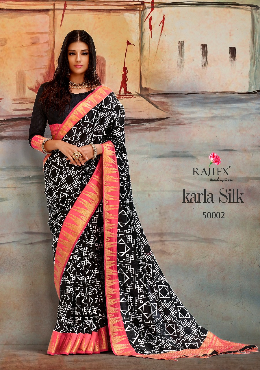 Karla Silk By Raj Tex 50001 To 50010 Series Indian Traditional Wear Collection Designer Beautiful Stylish Fancy Colorful Party Wear & Occasional Wear Nylon Printed Sarees At Wholesale Price