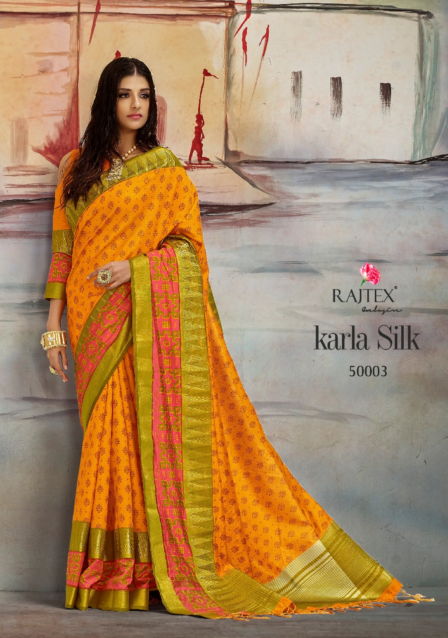 Karla Silk By Raj Tex 50001 To 50010 Series Indian Traditional Wear Collection Designer Beautiful Stylish Fancy Colorful Party Wear & Occasional Wear Nylon Printed Sarees At Wholesale Price