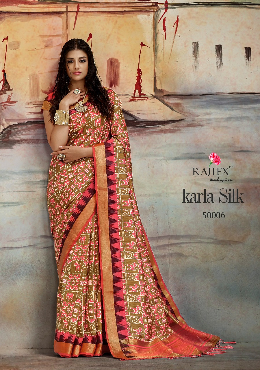 Karla Silk By Raj Tex 50001 To 50010 Series Indian Traditional Wear Collection Designer Beautiful Stylish Fancy Colorful Party Wear & Occasional Wear Nylon Printed Sarees At Wholesale Price