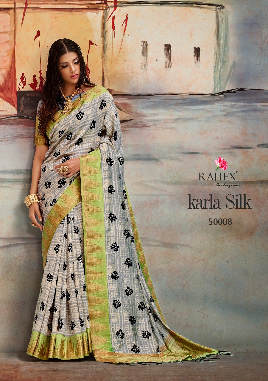 Karla Silk By Raj Tex 50001 To 50010 Series Indian Traditional Wear Collection Designer Beautiful Stylish Fancy Colorful Party Wear & Occasional Wear Nylon Printed Sarees At Wholesale Price