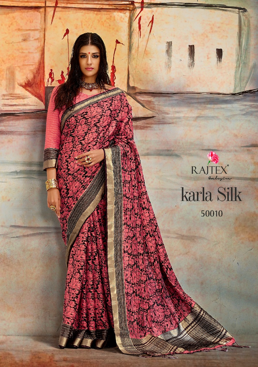 Karla Silk By Raj Tex 50001 To 50010 Series Indian Traditional Wear Collection Designer Beautiful Stylish Fancy Colorful Party Wear & Occasional Wear Nylon Printed Sarees At Wholesale Price